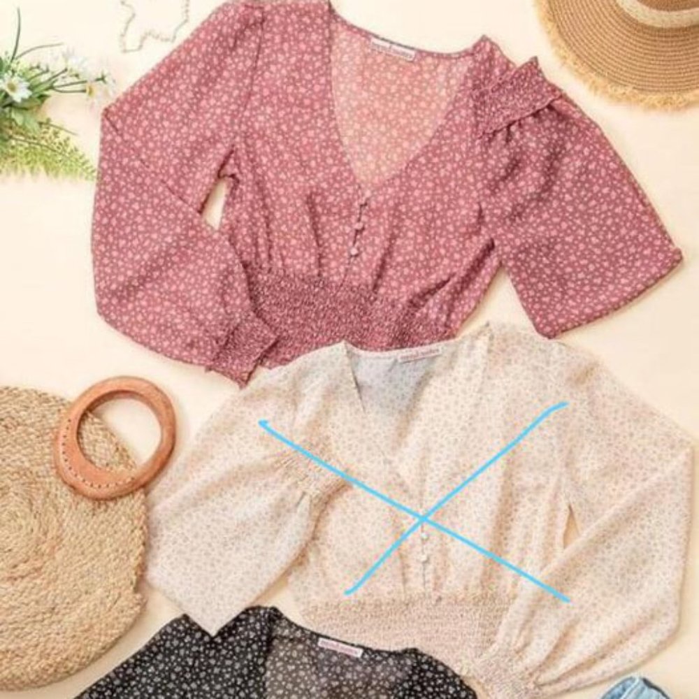 Women's mauve / pink with white floral print smocked waist blouse